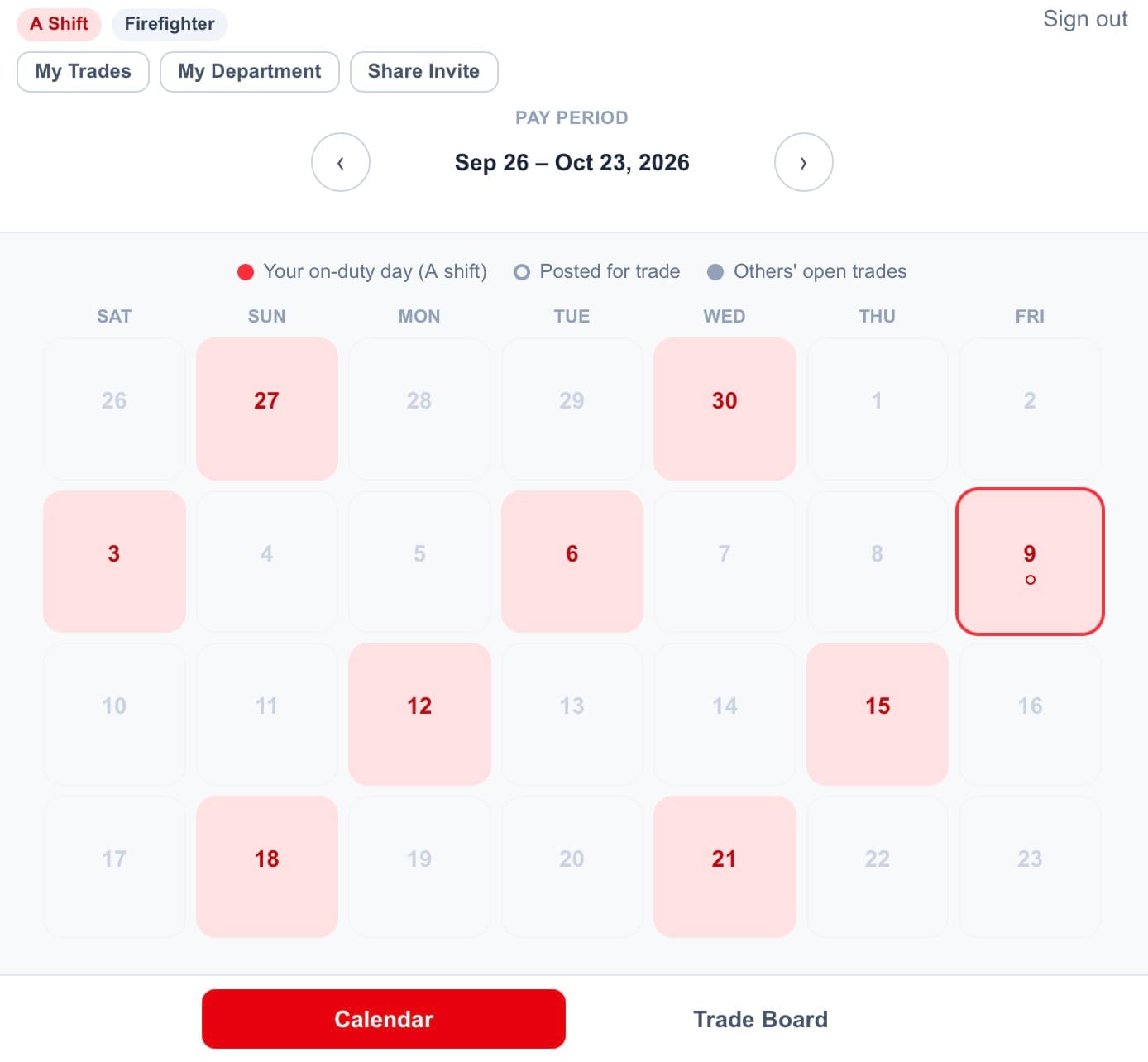 Shift Trade Calendar — screenshot preview